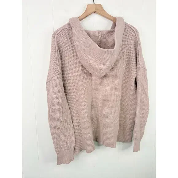 ‼️3/$30‼️ Aerie Taupe Oversized Hoodie Sweater XS V Neck Knit - Picture 9 of 10